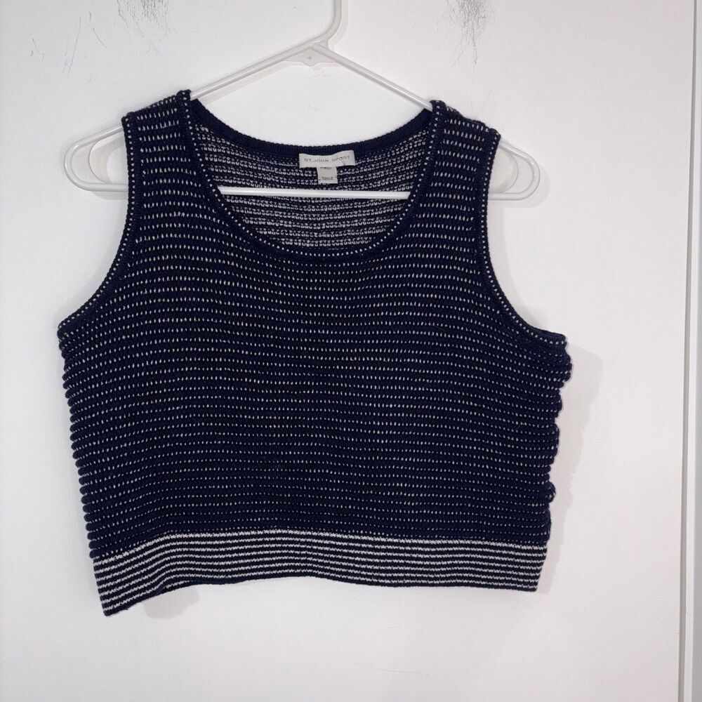St John Sport Knit Tank Top Womens Large Stripes Wool Rayon Blend Round Neck